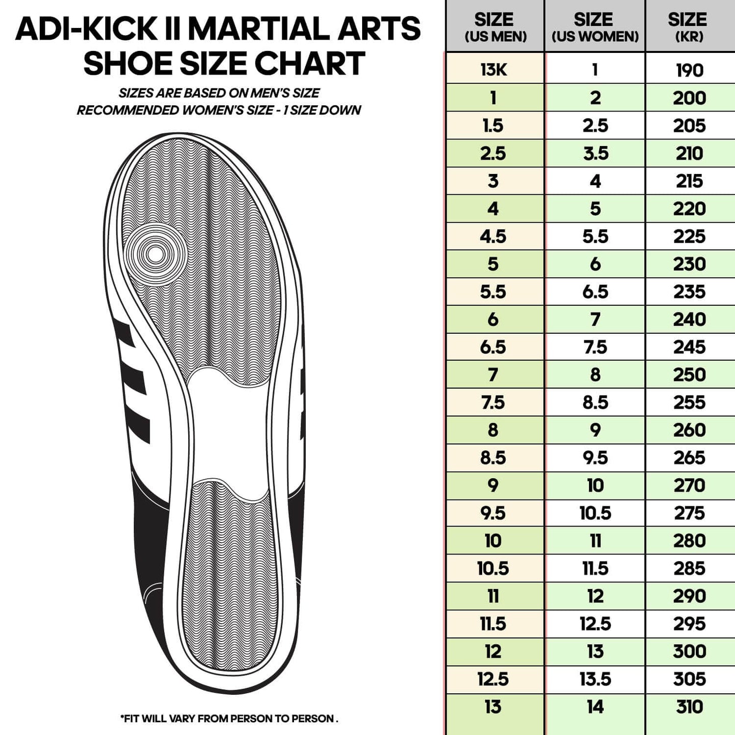 adidas size chart