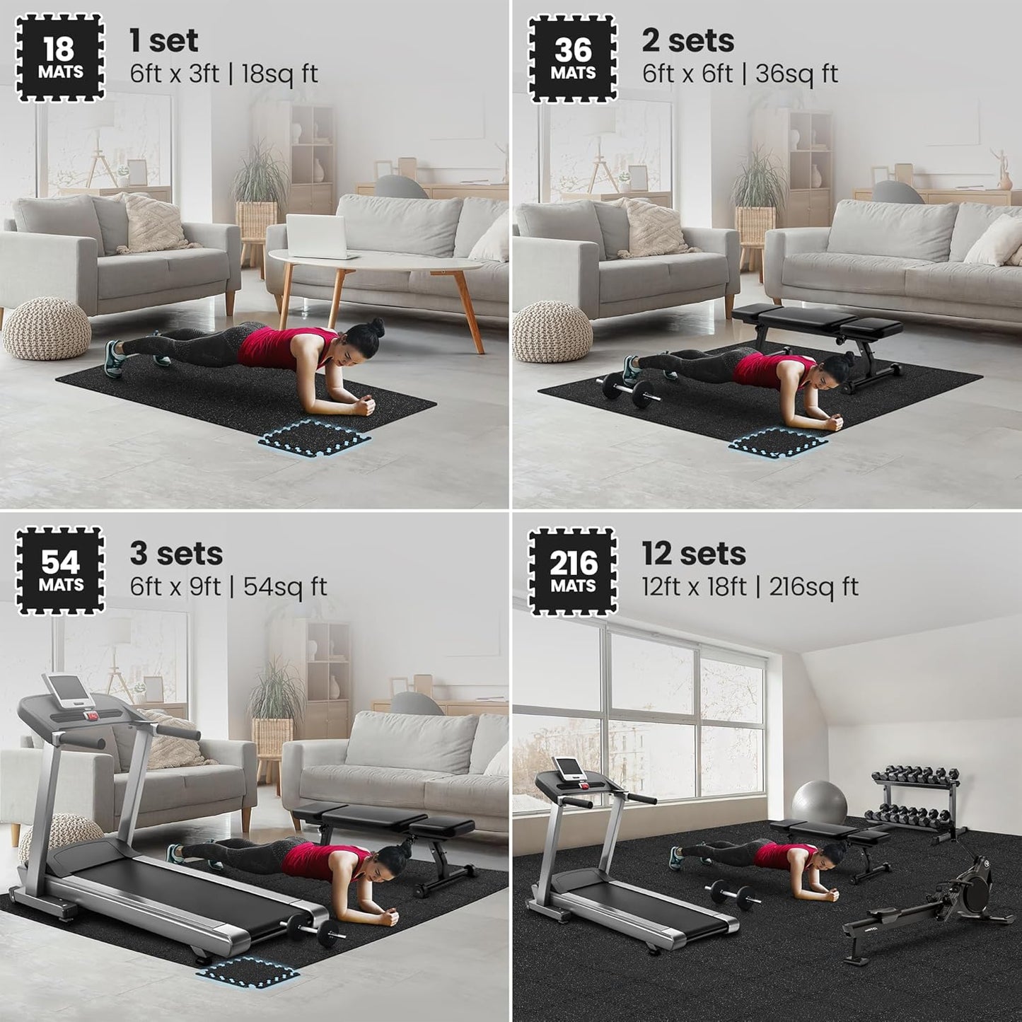 Gym Flooring Set Interlocking EVA Soft Foam Floor Mat, 18 square feet