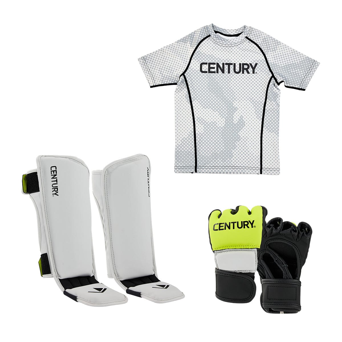 Century sporting goods youth small/medium Youth MMA Training Combo Shin Gloves and rash guard