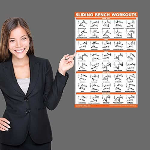 Eclipse Martial Art Supplies Fitness Planners Sliding Bench Workout Poster - Compatible with Total Gym, Weider Ultimate Body Works - Incline Bench Exercise Chart (LAMINATED, 18" x 24")