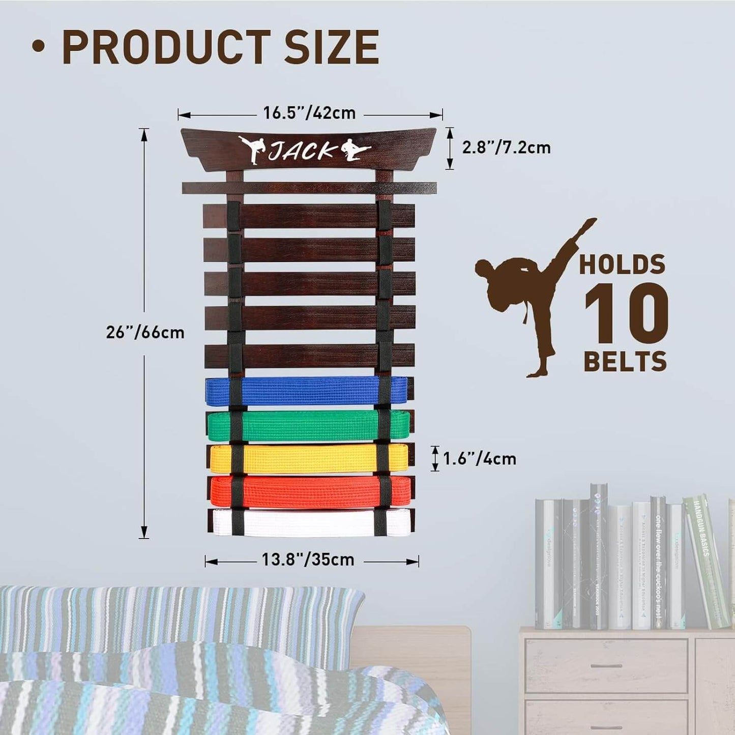 10 Belts Karate Belt Display Rack-Stickers Taekwondo Display