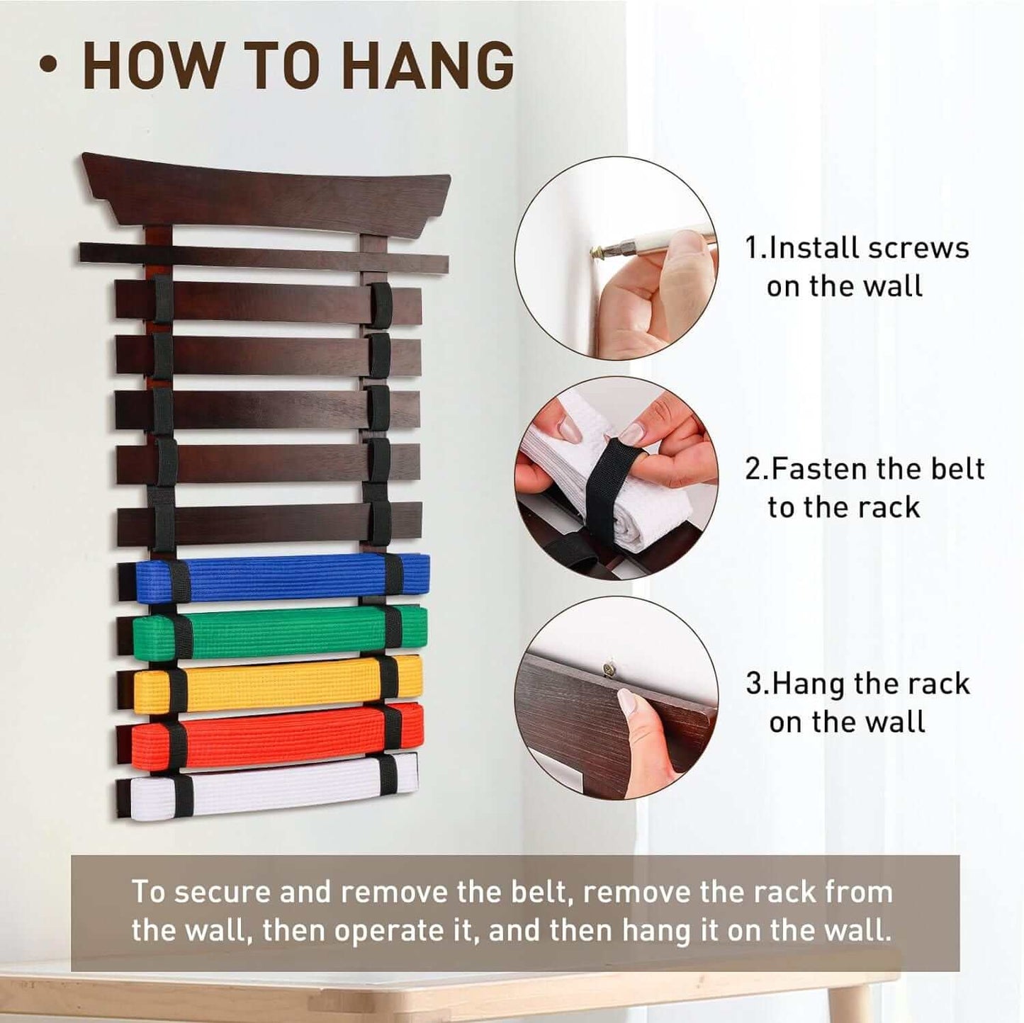 10 Belts Karate Belt Display Rack-Stickers Taekwondo Display