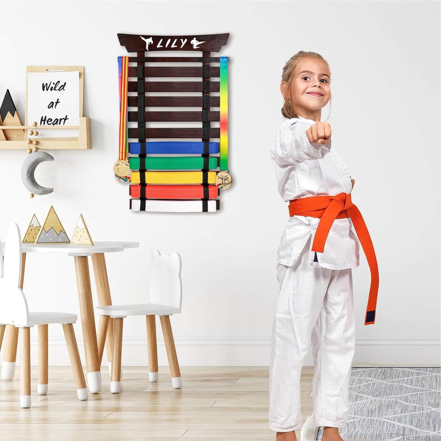 10 Belts Karate Belt Display Rack-Stickers Taekwondo Display