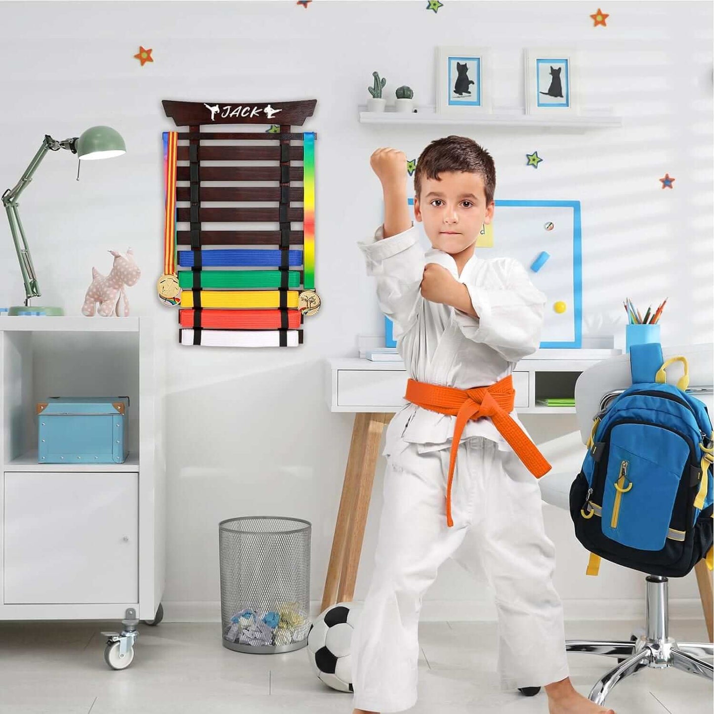 10 Belts Karate Belt Display Rack-Stickers Taekwondo Display