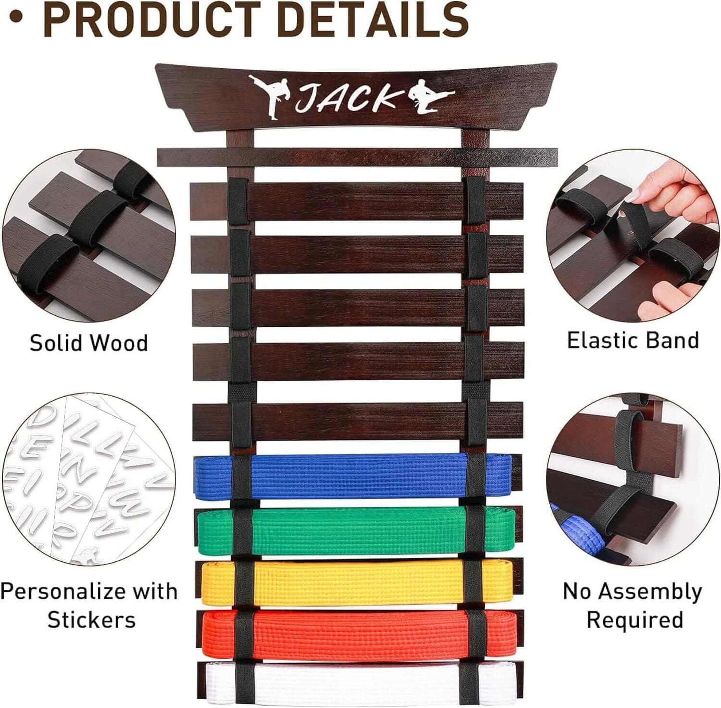 10 Belts Karate Belt Display Rack-Stickers Taekwondo Display