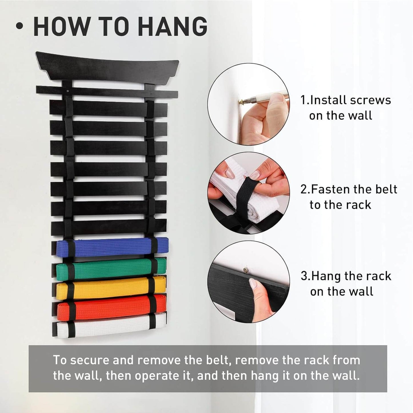 Eclipse Martial Art Supplies sporting goods 12 Belts Karate Belt Display Rack with Stickers, Martial Arts Belt Display Holder, Taekwondo Belt Jiu Jitsu Belt BJJ Belt Display Hanging Holder for Kids and Adults Gifts