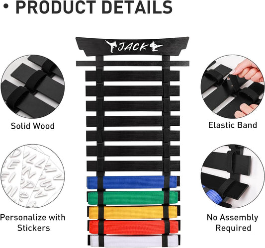 Eclipse Martial Art Supplies sporting goods 12 Belts Karate Belt Display Rack with Stickers, Martial Arts Belt Display Holder, Taekwondo Belt Jiu Jitsu Belt BJJ Belt Display Hanging Holder for Kids and Adults Gifts
