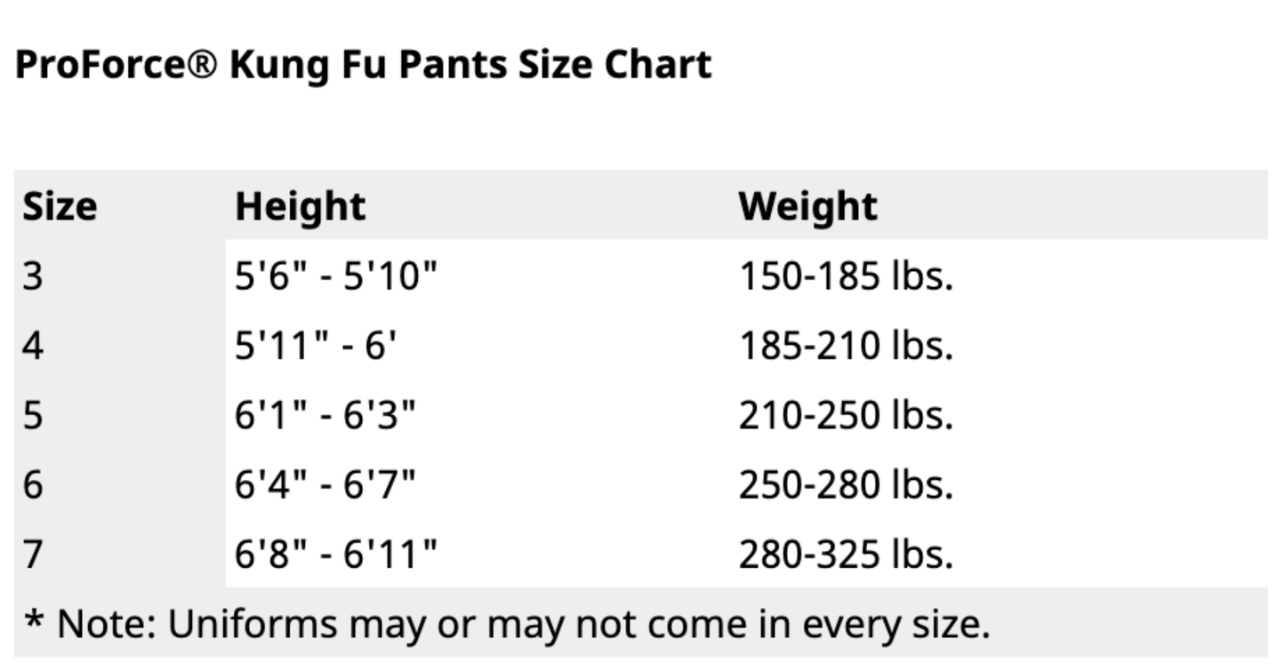 ProForce sporting goods ProForce Kung Fu Pants (Elastic Waist)