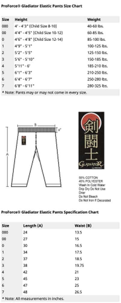 ProForce sporting goods ProForce Gladiator 6 oz Karate Pants 55/45 Blend black or white