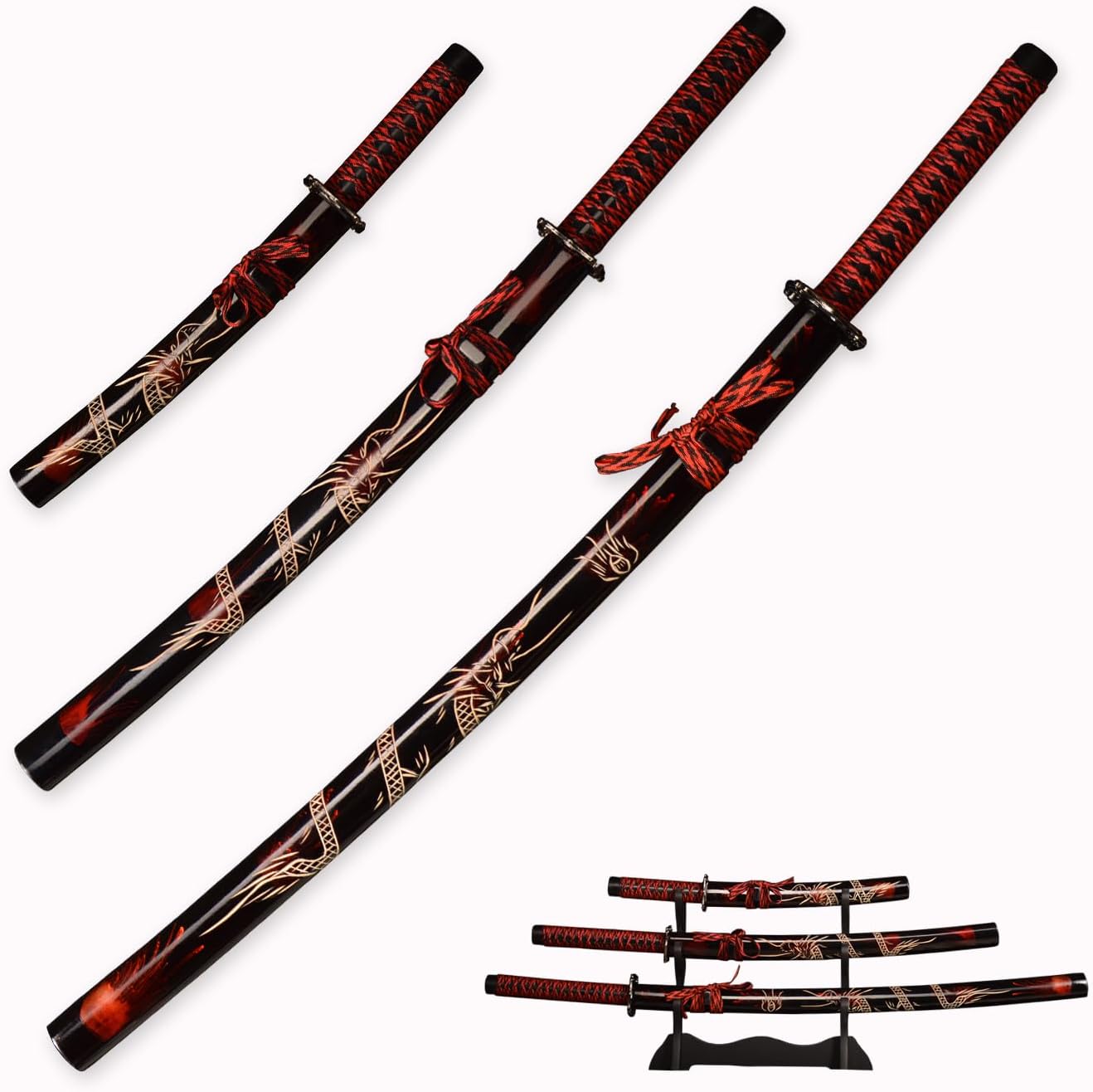 Handmade Japanese Katana 3-Piece Set with Display Stand