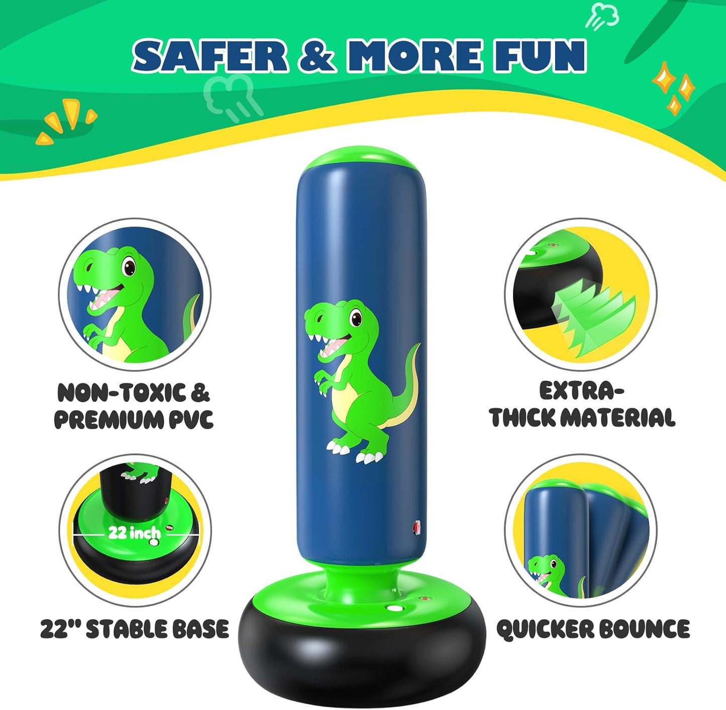 Inflatable Punching Bag 48 Inch Stable Inflatable Boxing Bag for 3-6 Kid