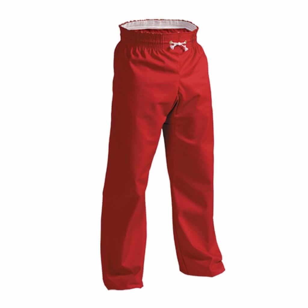 8 oz. middleweight red contact karate pants with elastic waistband white drawstring and pocket