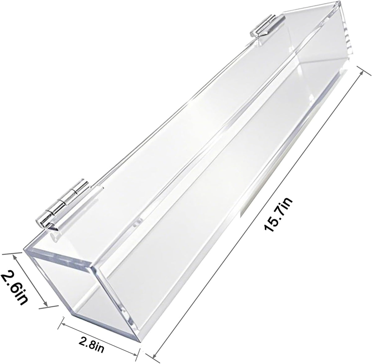 Clear acrylic martial arts belt display case with hinge top and precise dimensions for showcase use