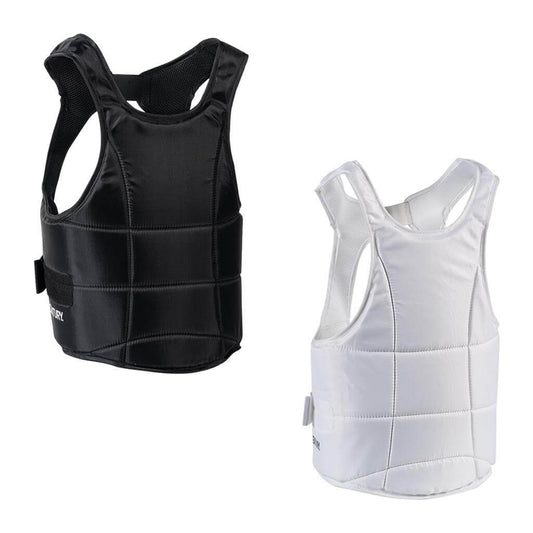 Lightweight chest guard with black and white padded protection and mesh straps designed for under gi use