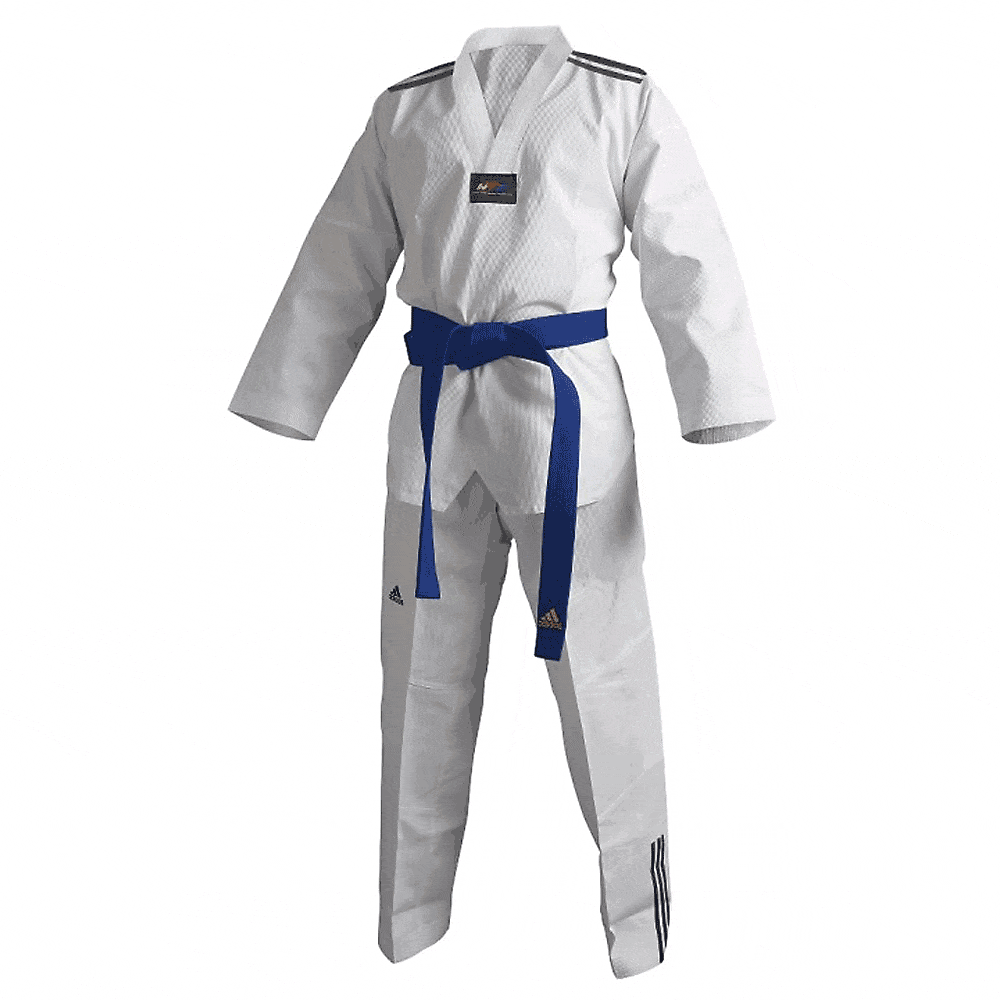 adidas sporting goods white v-neck / 000-ch XXS Adidas ADI-CLUB TAEKWONDO UNIFORM 3 STRIPES WTF approved
