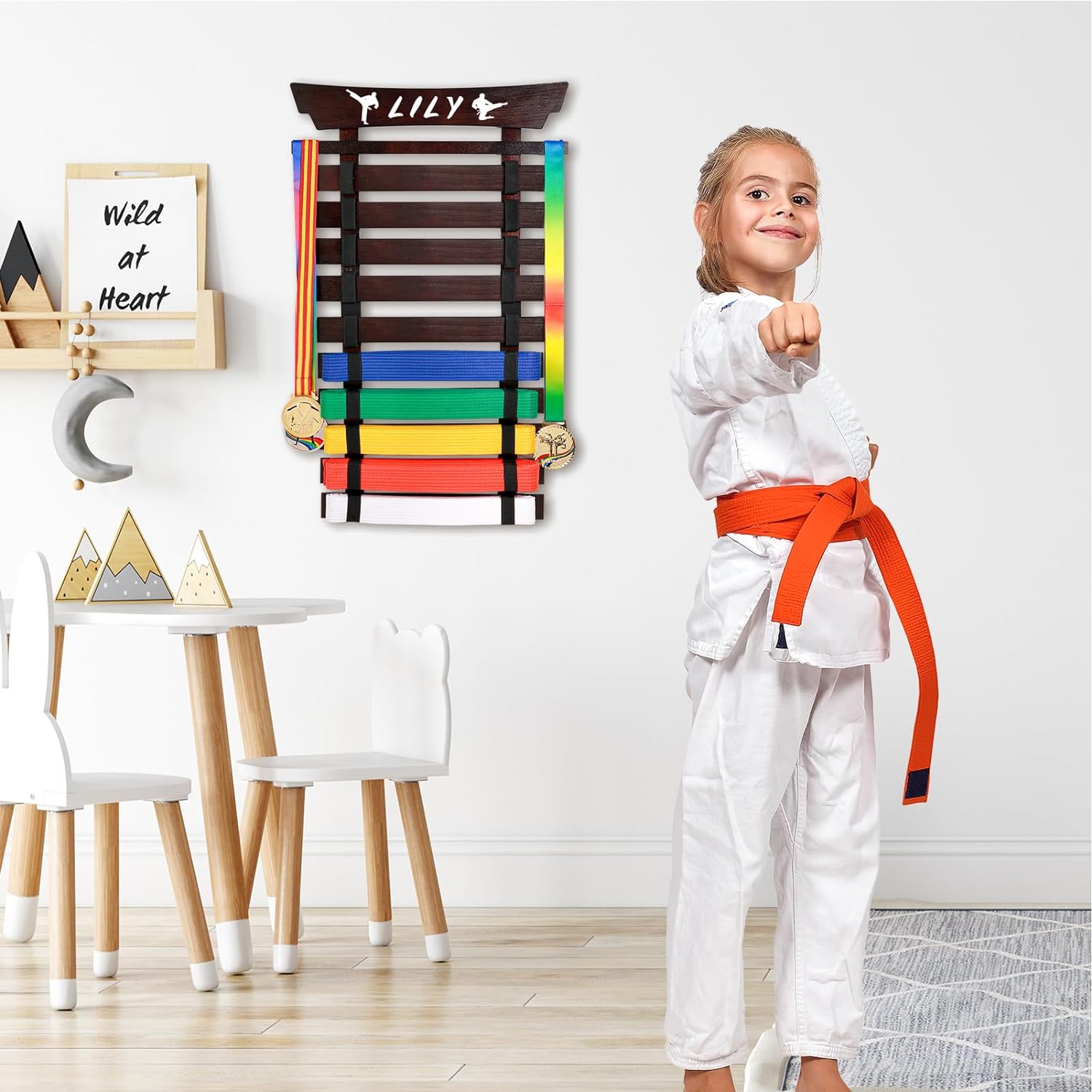 Eclipse Martial Art Supplies sporting goods 10 Belts Karate Belt Display Rack with Stickers, Taekwondo Belt Display Holder, Martial Arts Belt Display, No Assembly Required, BJJ Hanging Holder for Kids and Adult