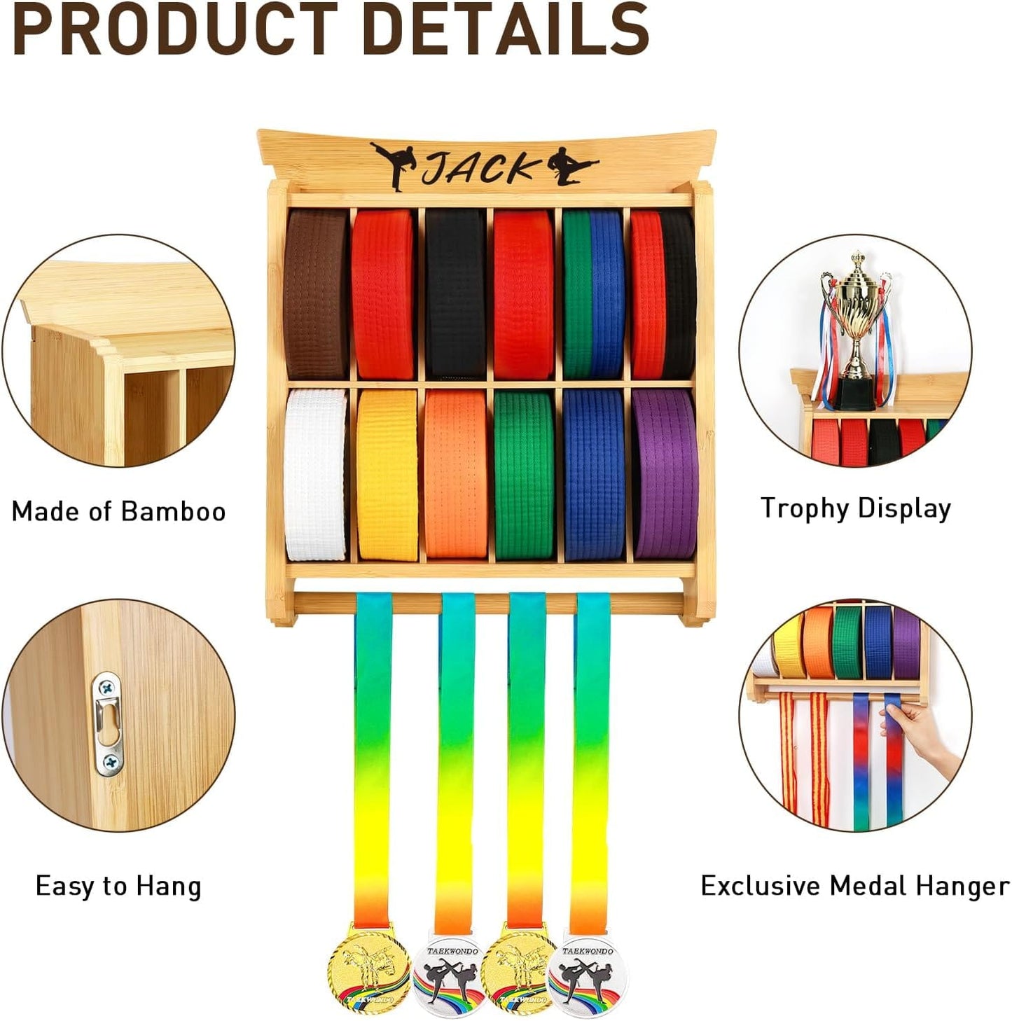 Eclipse Martial Art Supplies sporting goods 12 Belts Karate Belt Display Rack with Trophy and Medal Display Rack