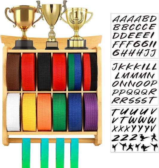 Eclipse Martial Art Supplies sporting goods 12 Belts Karate Belt Display Rack with Trophy and Medal Display Rack