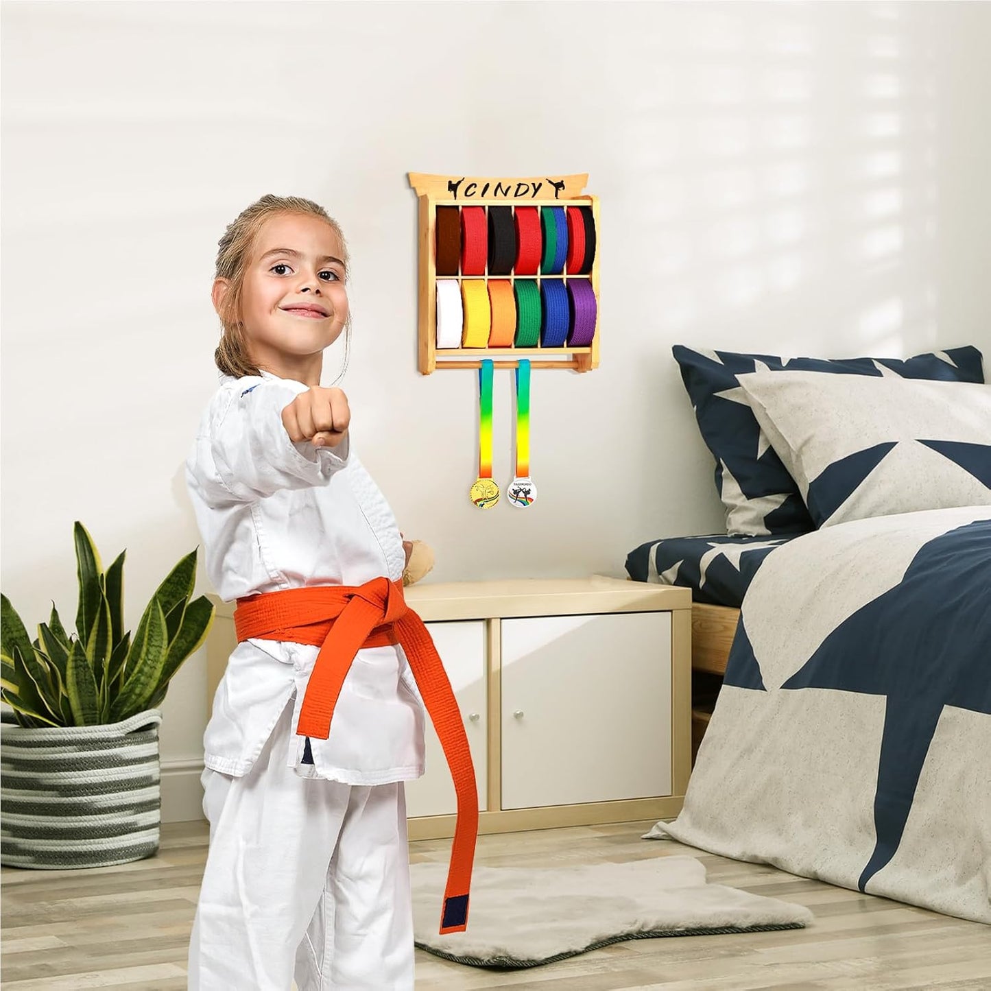 Eclipse Martial Art Supplies sporting goods 12 Belts Karate Belt Display Rack with Trophy and Medal Display Rack