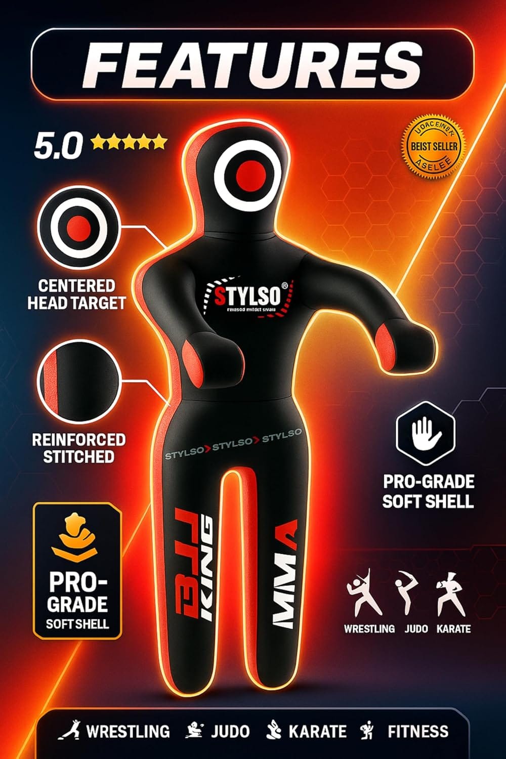 Eclipse Martial Art Supplies sporting goods 5 foot/ 60 inches Un-Filled Grappling Dummy Wrestling Dummy Jiu Jitsu Dummy for BJJ MMA Judo