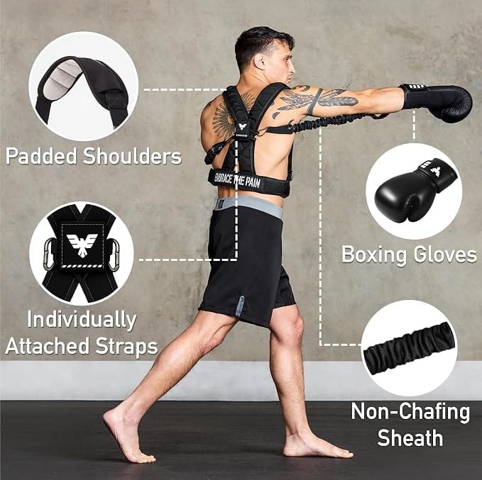 Eclipse Martial Art Supplies sporting goods black Adult Boxing Harness with 12oz Gloves – Adjustable Resistance Bands