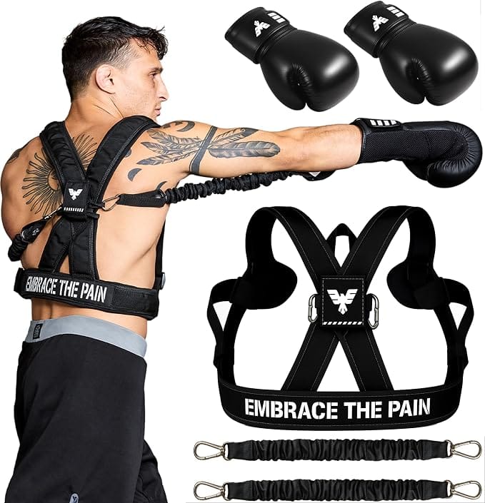 Eclipse Martial Art Supplies sporting goods black Adult Boxing Harness with 12oz Gloves – Adjustable Resistance Bands