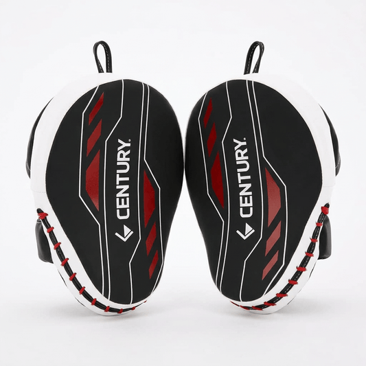 Brave punch mitt pair mma mixed martial arts black and white century brand boxing speed bags with red stitched detailing