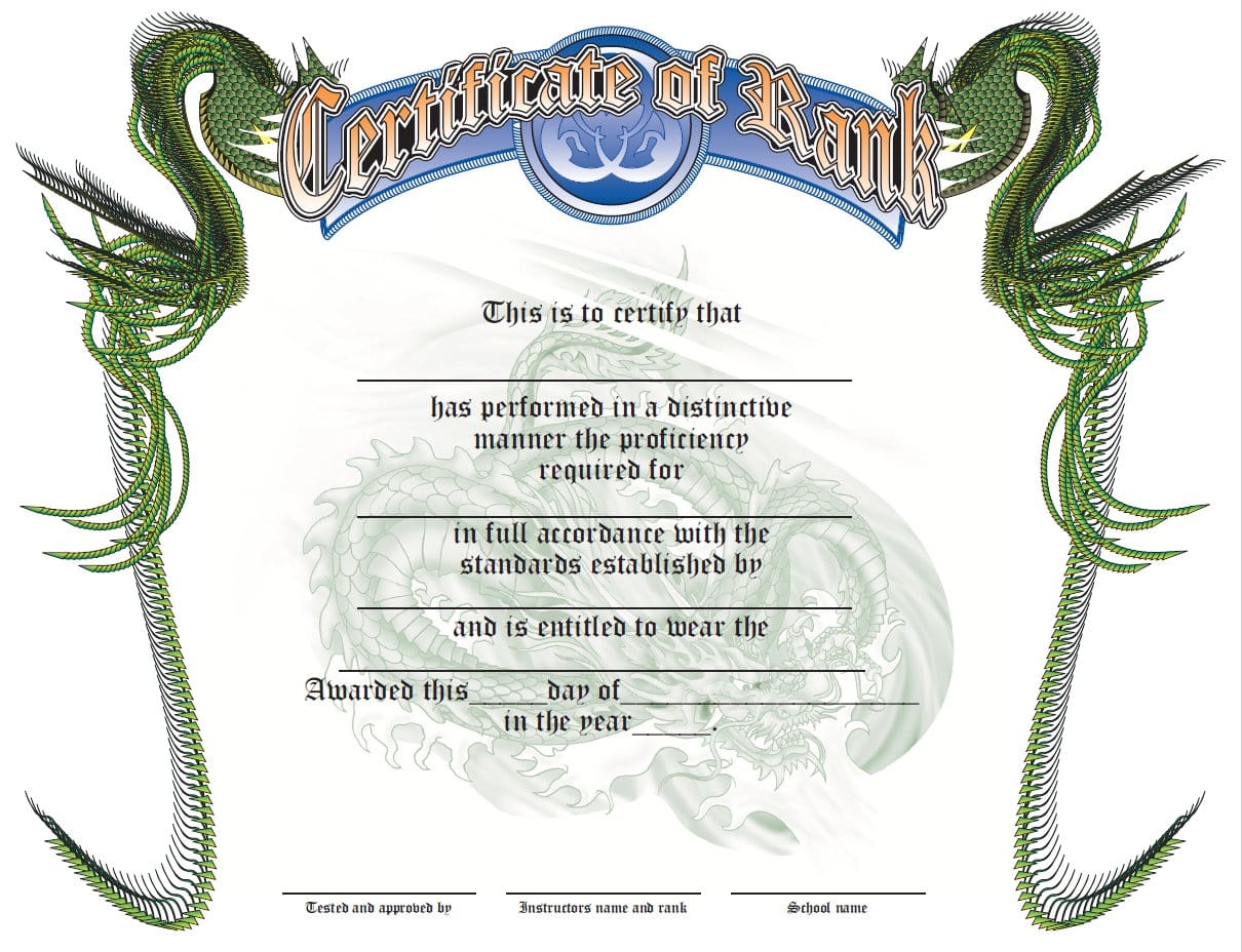 Eclipse Martial Art Supplies sporting goods Certificate of Rank for Martial Arts Black Belt and Gup