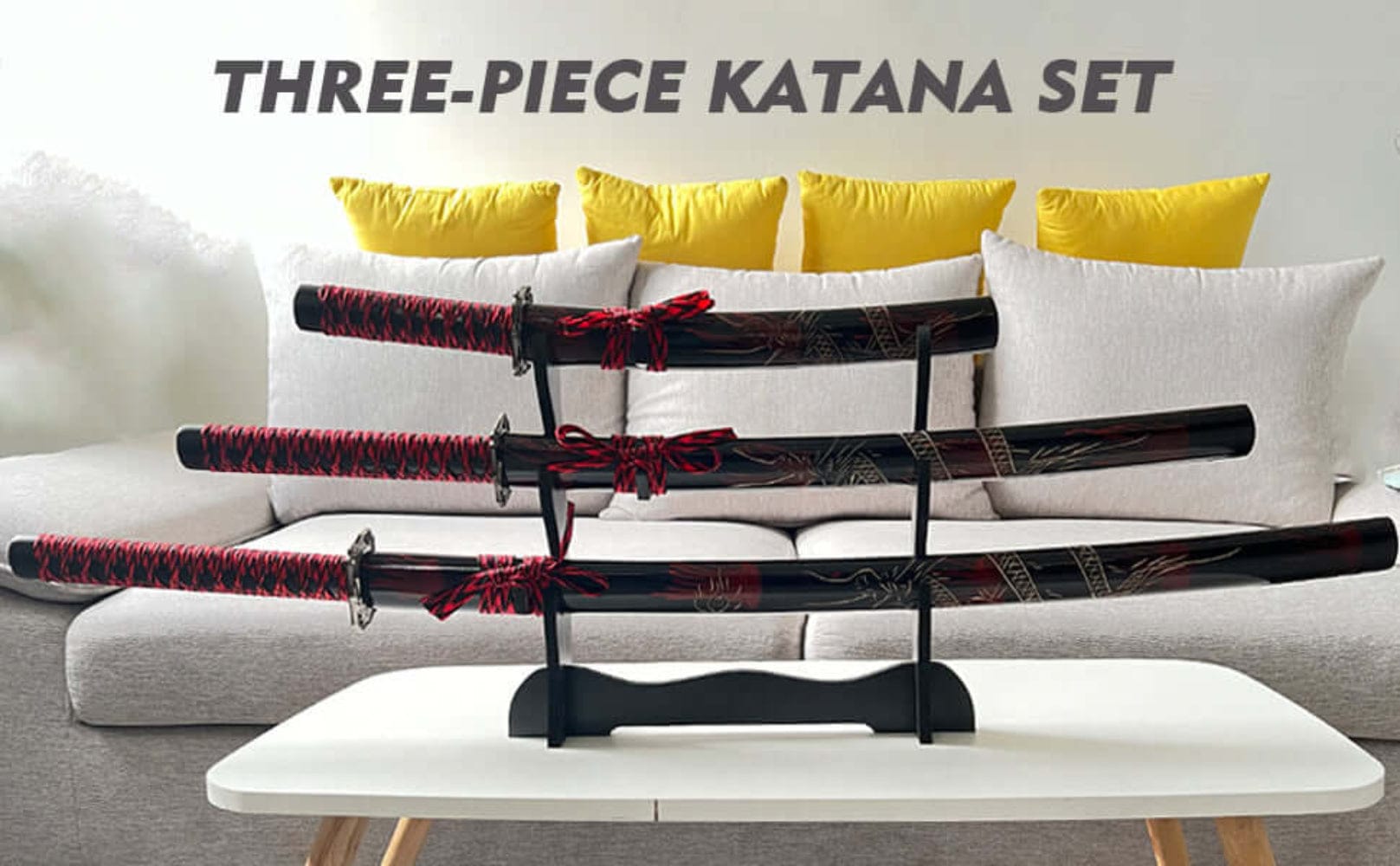 Eclipse Martial Art Supplies sporting goods Handmade Japanese Katana 3-Piece Set with Display Stand