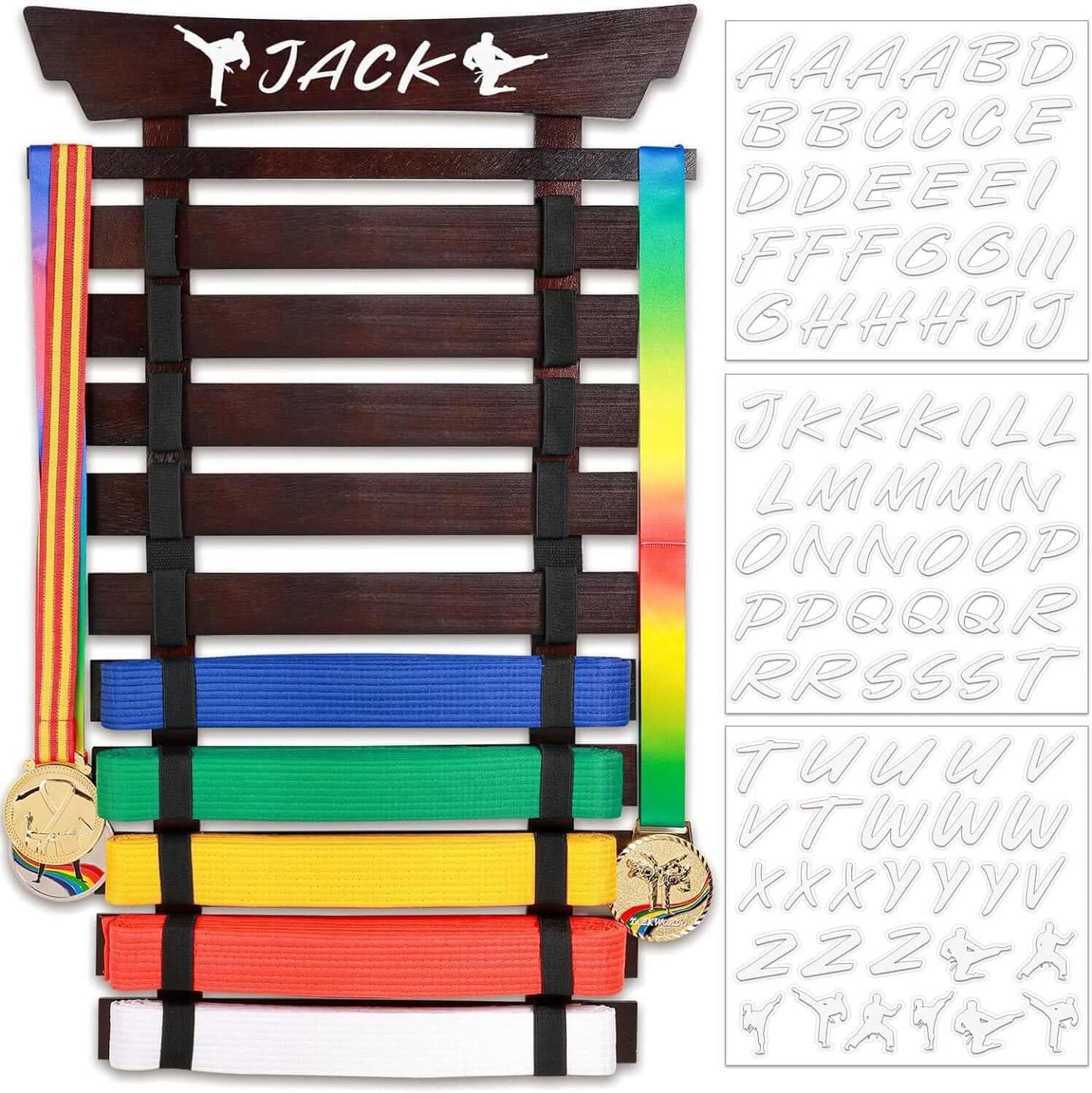 Eclipse Martial Art Supplies sporting goods Walnut 10 Belts Karate Belt Display Rack-Stickers Taekwondo Display