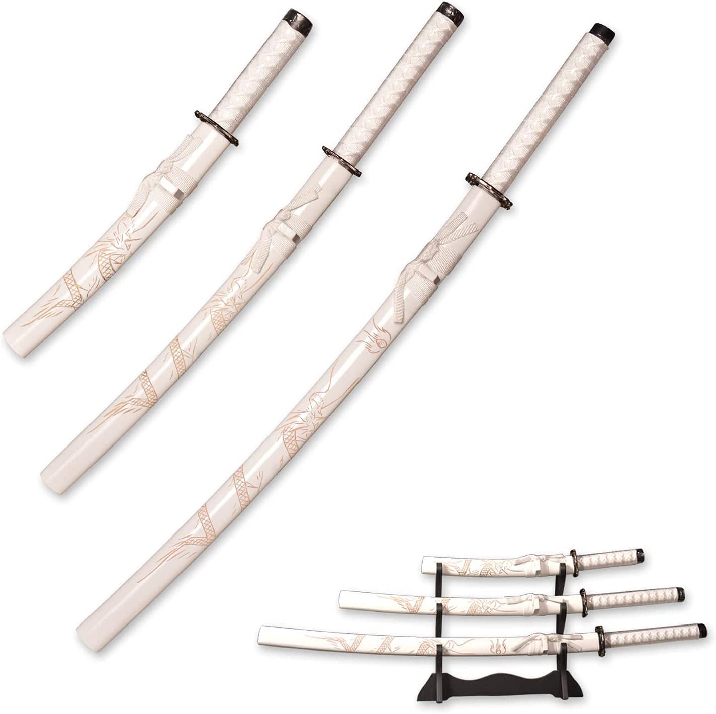 Eclipse Martial Art Supplies sporting goods White Handmade Japanese Katana 3-Piece Set with Display Stand