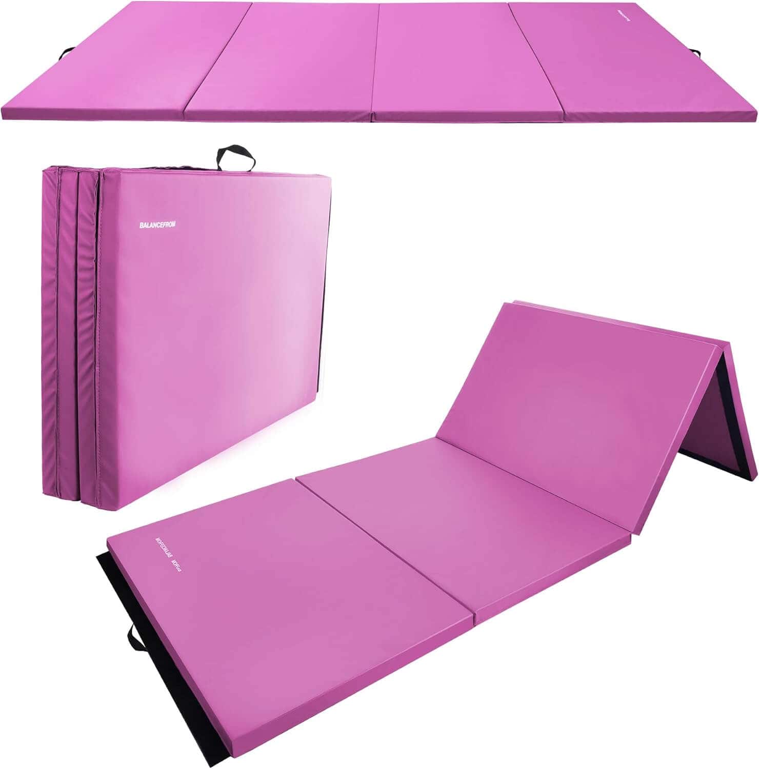 Fitvids Tumbling Mats Pink Folding Exercise Gymnastics Mat, 4'x8'x2"