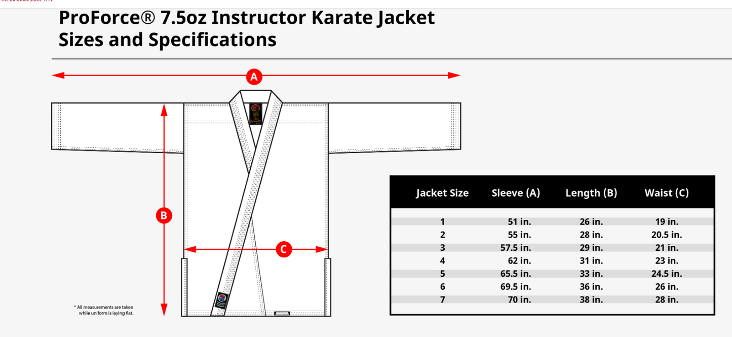 ProForce 7.5 oz Instructor Karate Jacket Black with White