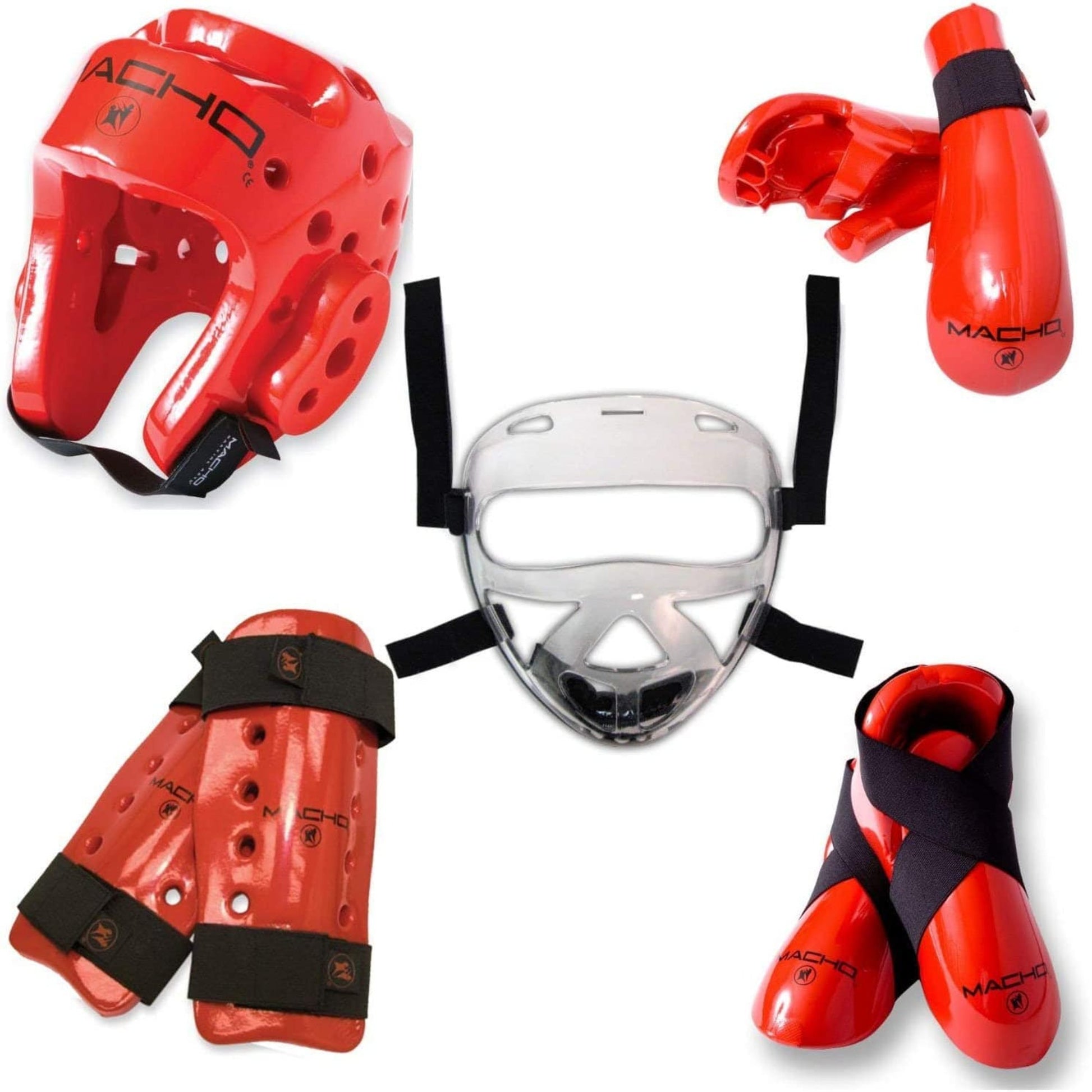Macho sporting goods Macho Dyna 9 Piece Sparring Gear Set with shin Guards and face Shield