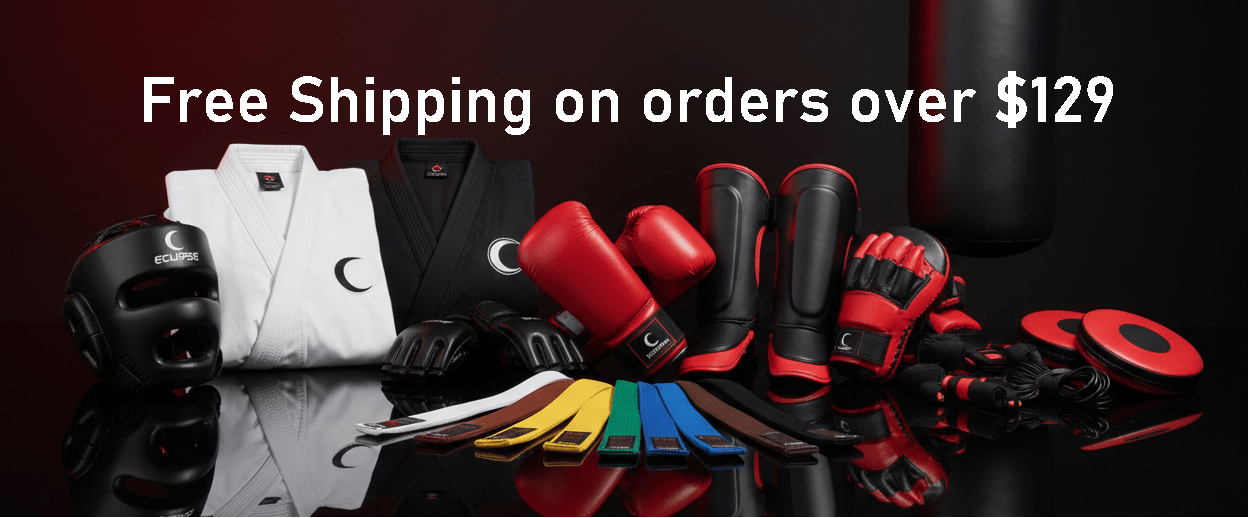 Gloves and wraps with promotional text for free shipping on orders over $129.