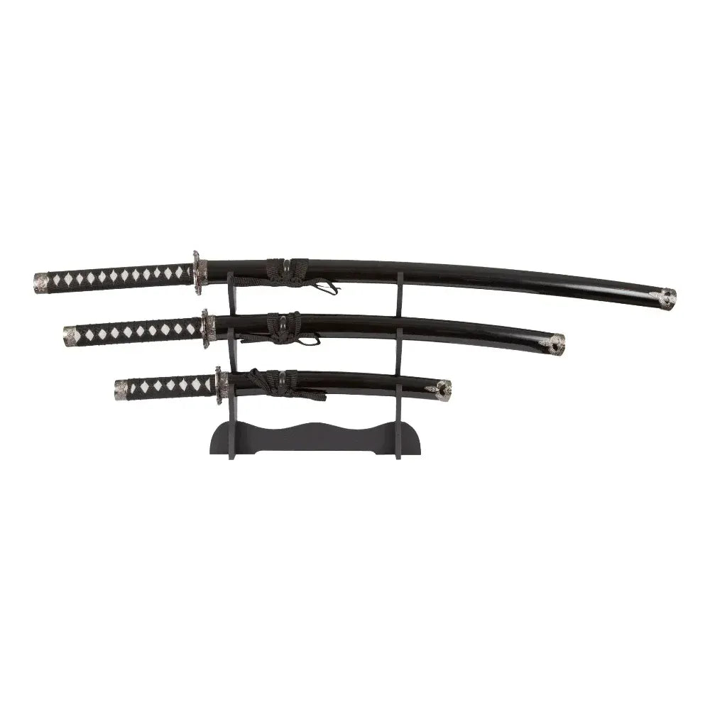 ProForce Sporting Goods Black Dragon 3 Sword Set with table top stand