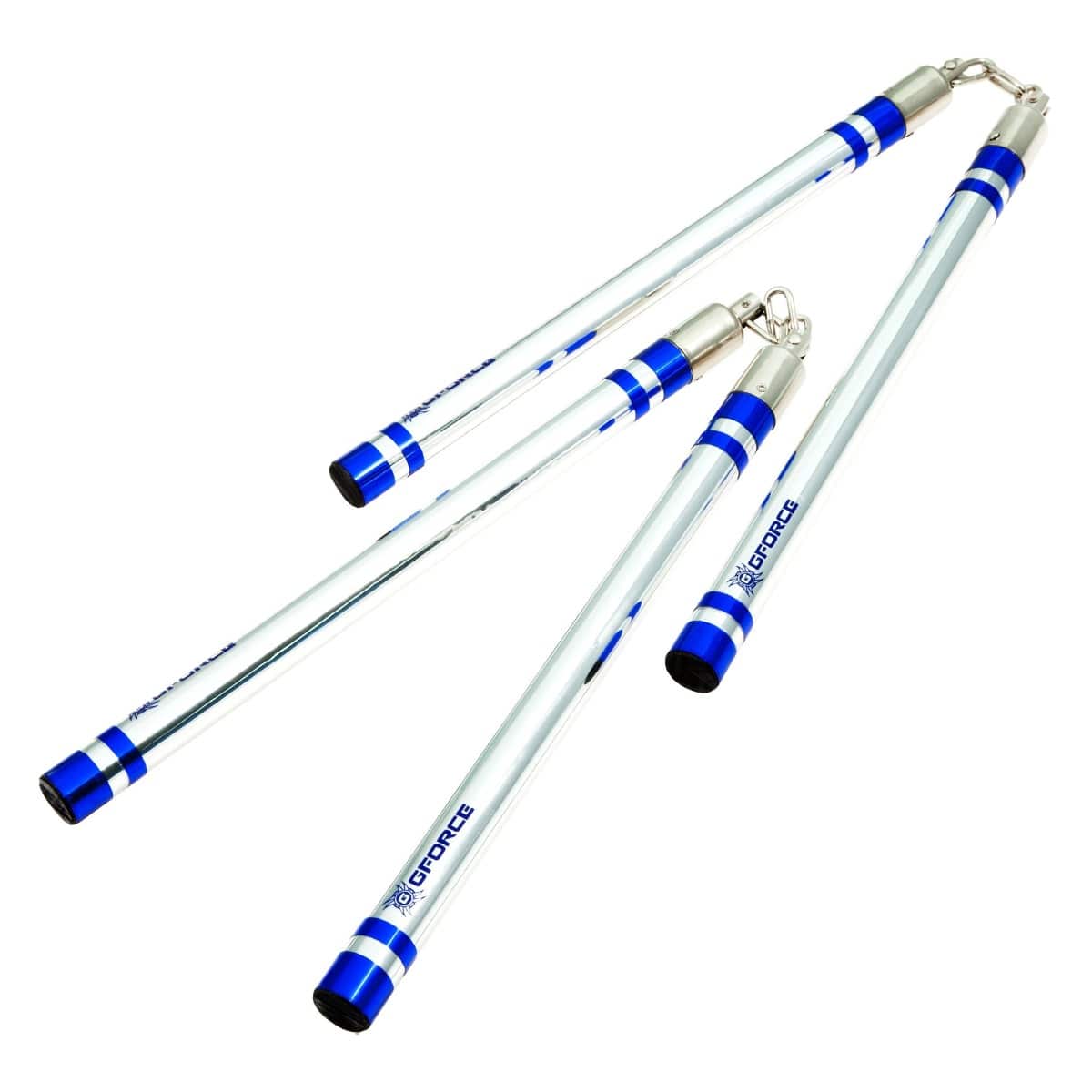 ProForce sporting goods Chrome/Blue G-Force Nunchaku with chain Swivel 2 pairs