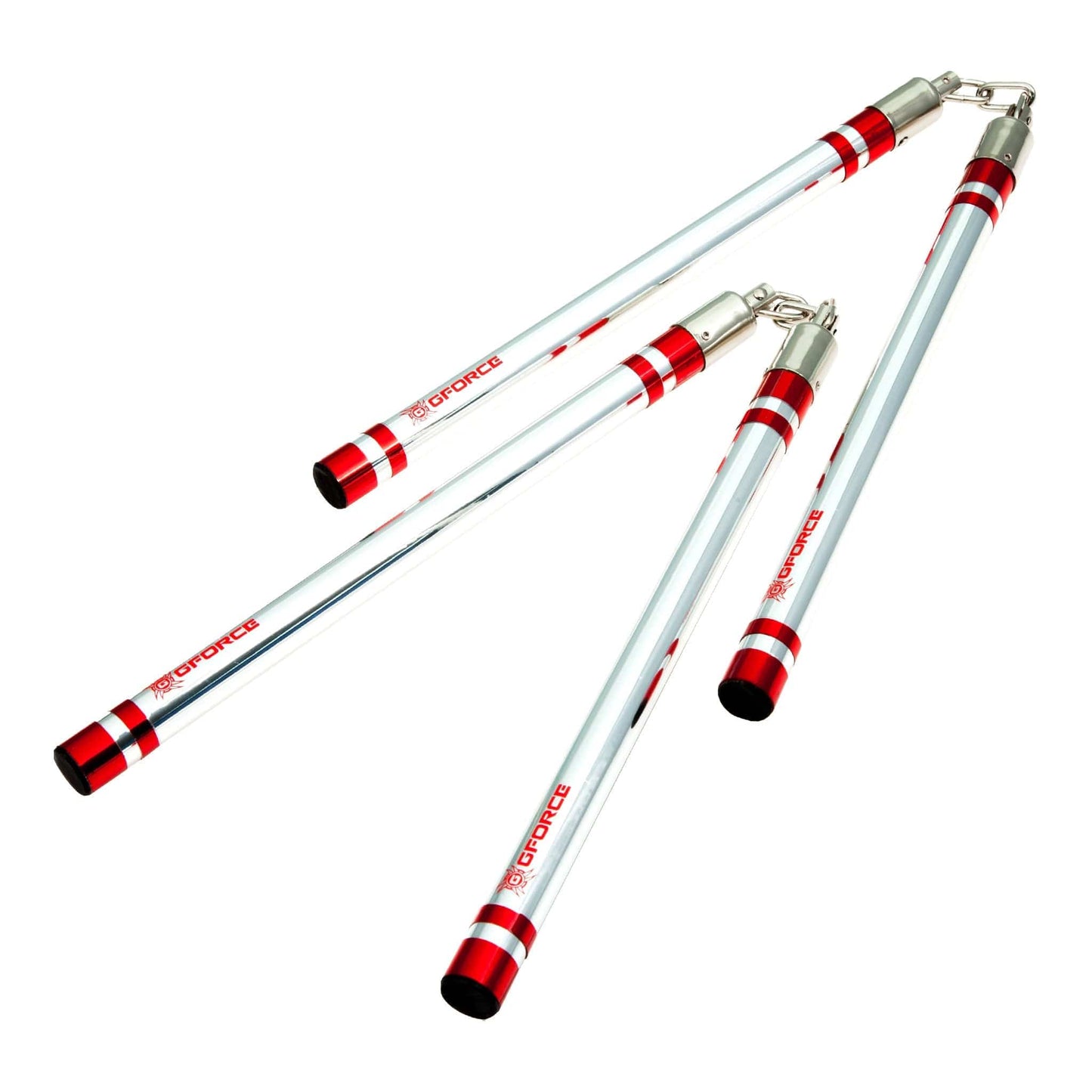 ProForce sporting goods Chrome/Red G-Force Nunchaku with chain Swivel 2 pairs