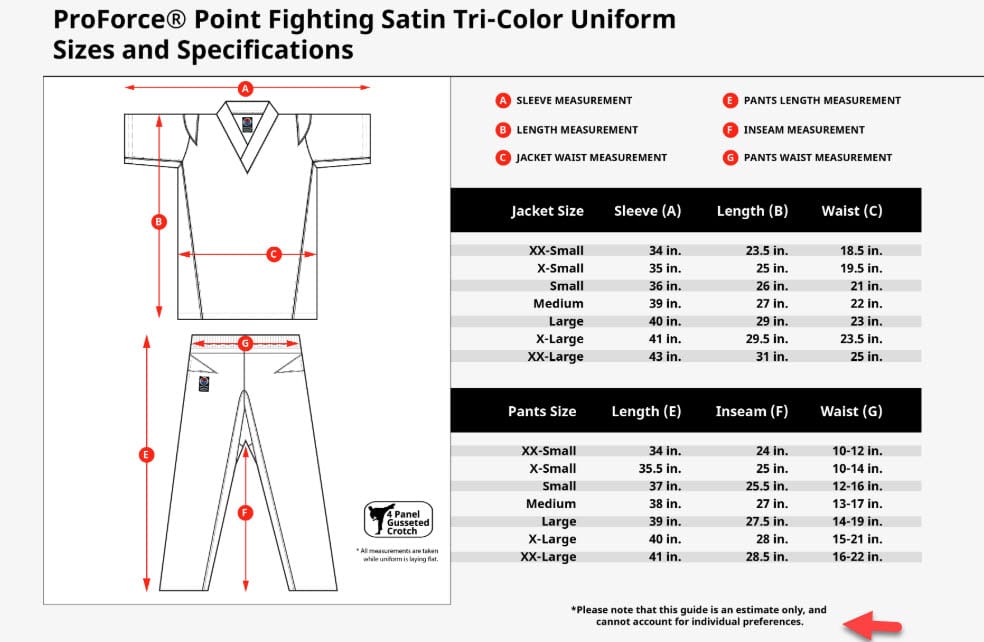 proforce Sporting Goods ProForce Point Fighting Satin Tri-Color Demo Team Uniform