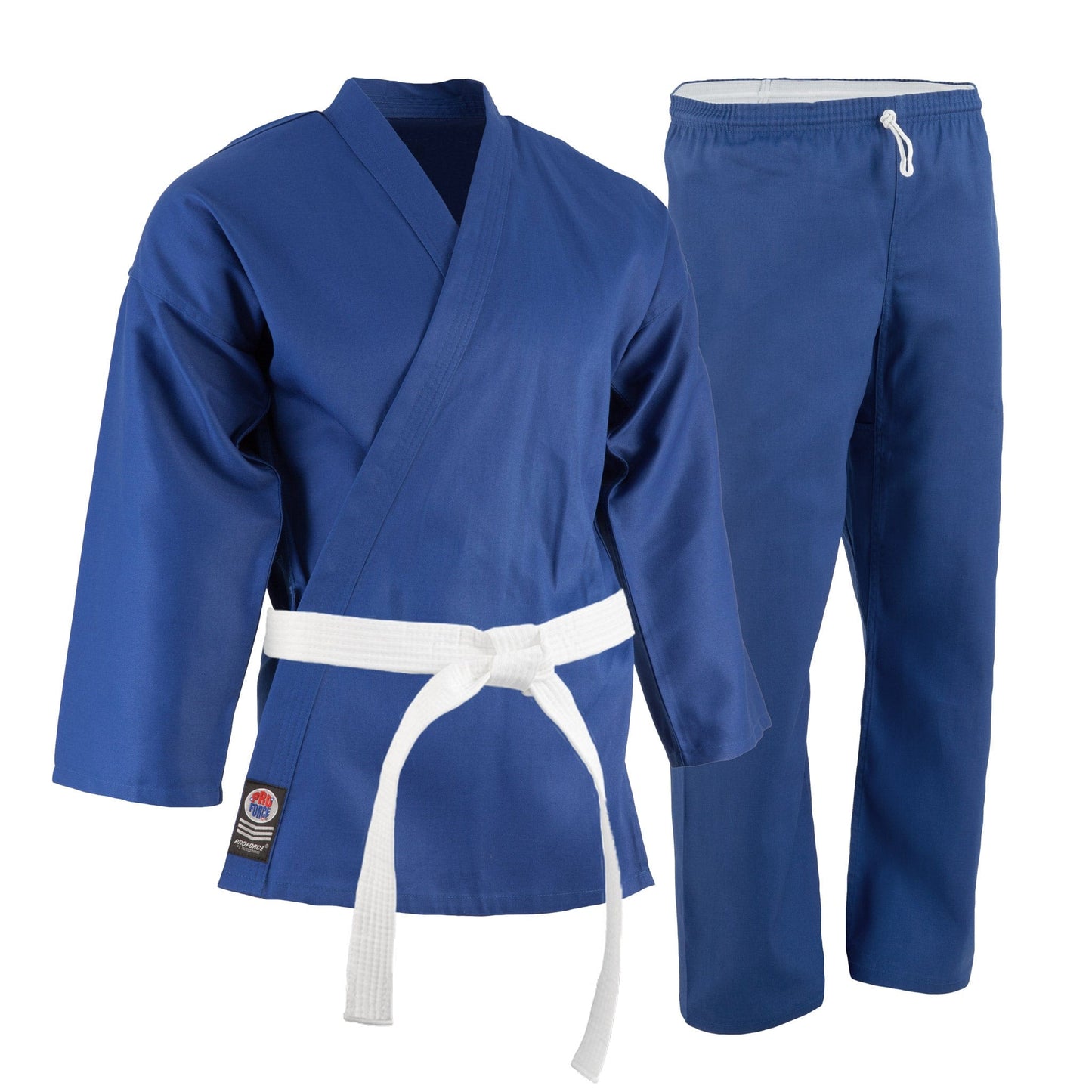 ProForce Karate Uniform Blue / 000 ch xx-small ProForce 6 oz Karate Uniform Elastic Drawstring Pants poly cotton blend White