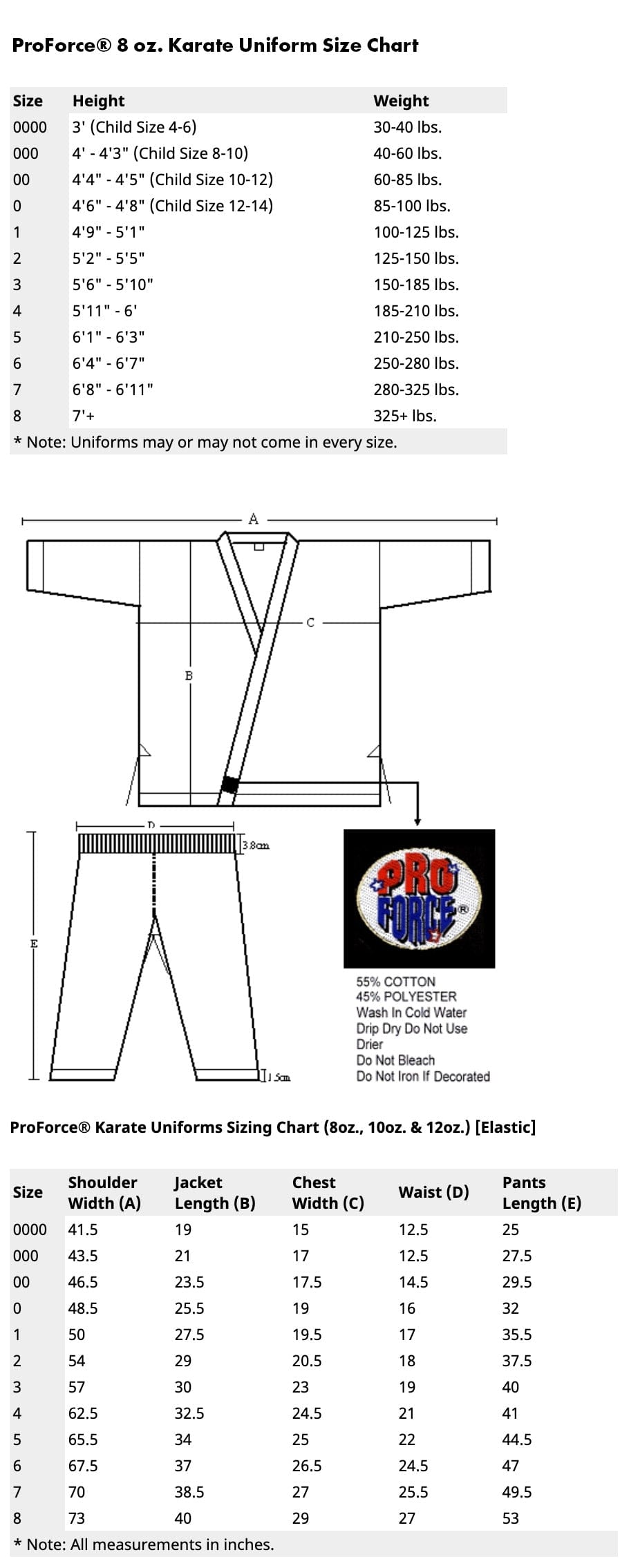 ProForce Karate Uniform ProForce 8 oz Karate Uniform Elastic Drawstring - 55-45 Blend