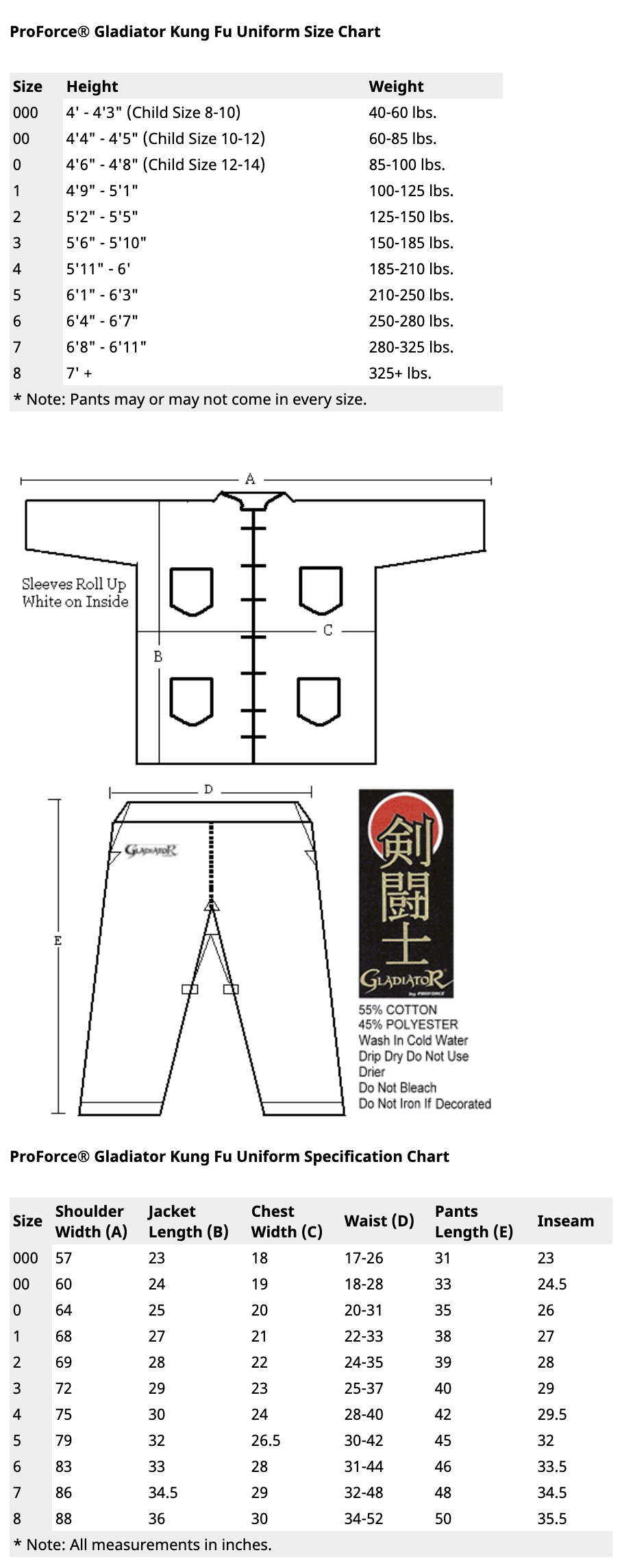 ProForce Kung Fu uniform ProForce Gladiator Kung Fu Tai Chi Uniform