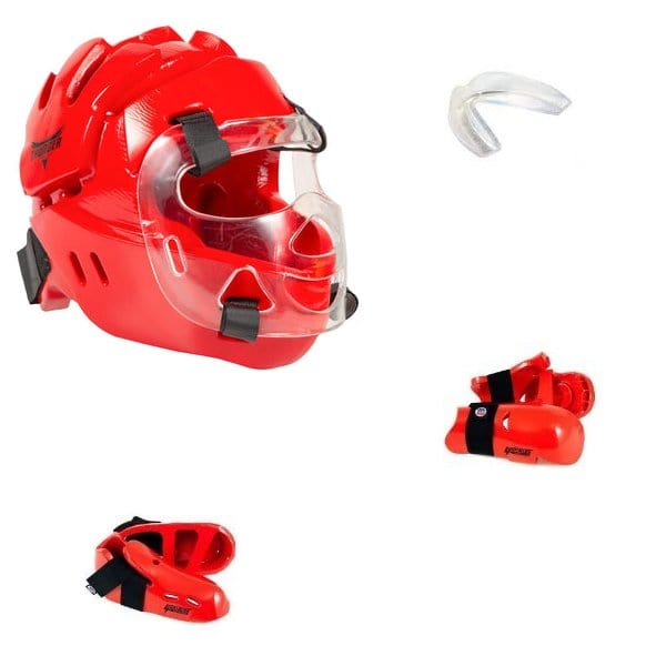 ProForce Sparring Gear ch xs/12-13 / Small ProForce Lighting 5 Piece Sparring Gear Combo Set RED with Full head and face mask