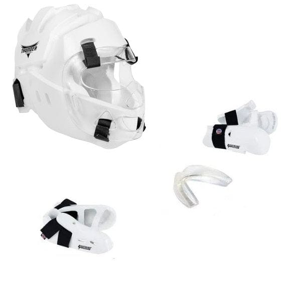 ProForce Sparring Gear ch xs/12-13 / Small ProForce Lighting 5 Piece Sparring Gear Combo Set White with Full head and face mask