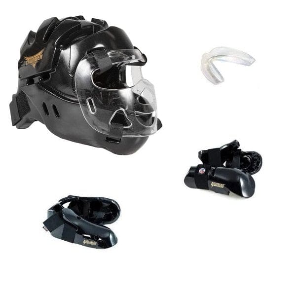 ProForce Sparring Gear ProForce Lighting 5 Piece Sparring Gear Combo Set BLACK with Full head and face mask