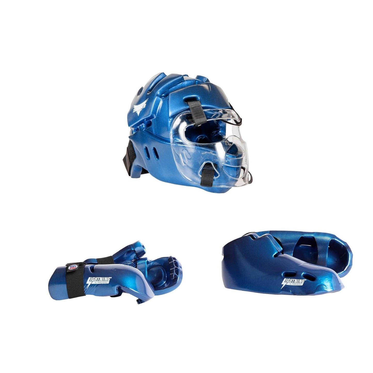 ProForce sporting goods ch xs/12-13 / Small ProForce Lighting 5 Piece Sparring Gear Combo Set BLUE Full head  face mask