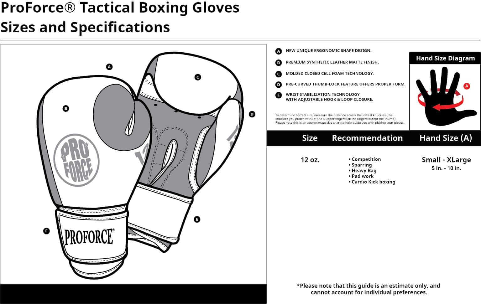 ProForce Sporting goods ProForce Tactical Boxing Training Glove - 12oz kickboxing