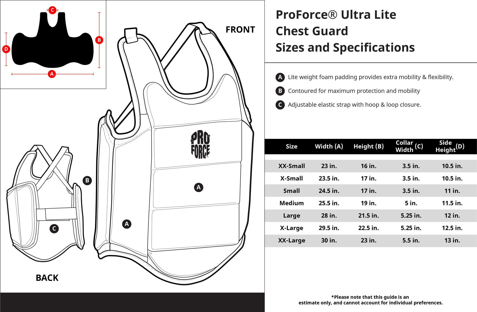 ProForce sporting goods ProForce Ultra Lite Chest Guard Black Karate Martial Arts