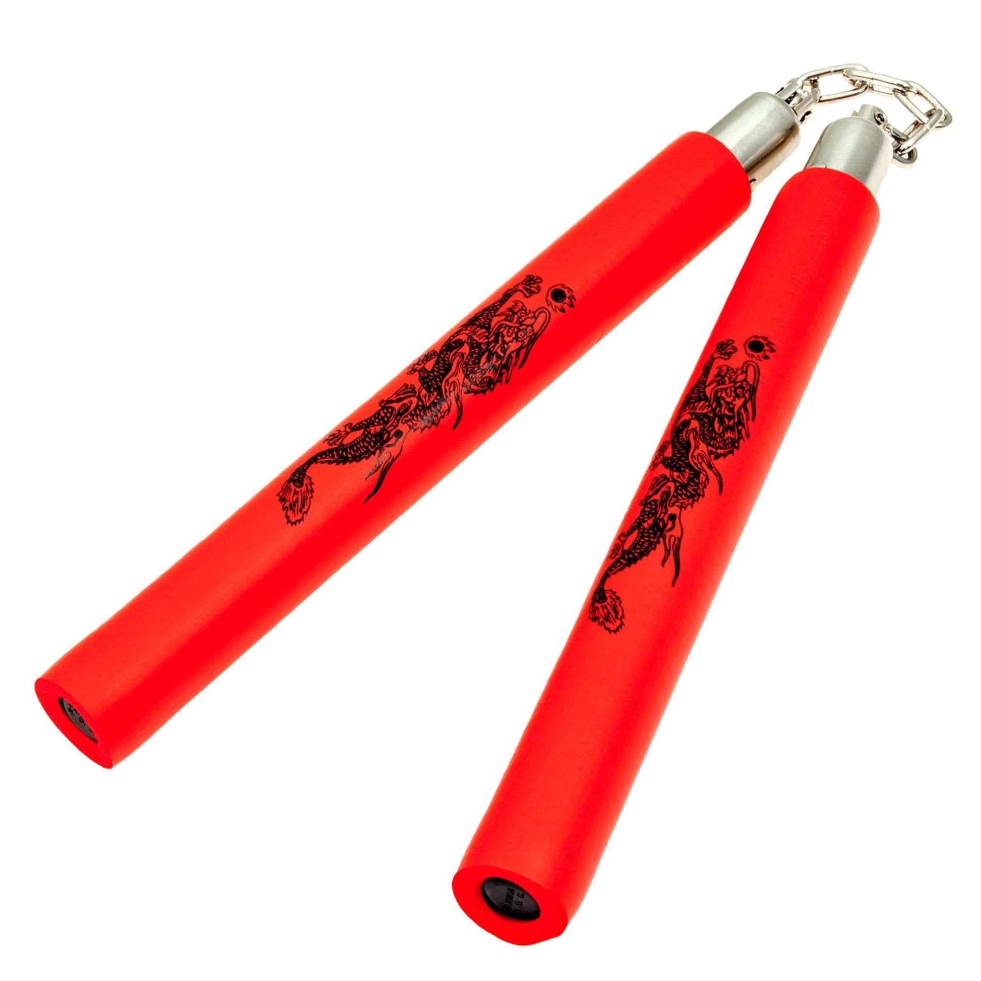 ProForce sporting goods red / 8 inch Foam Cushion Grip Practice Nunchaks  Chain and Dragon Design